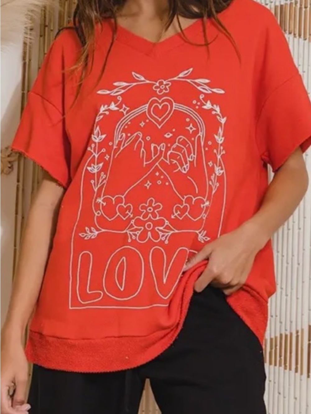 BUCKETLIST Red Graphic 'Love' V-Neck Short Sleeve Top